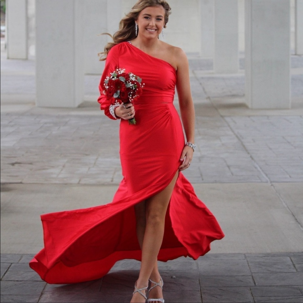 Sherri Hill 54421 one shoulder with rhinestone cuff size 4